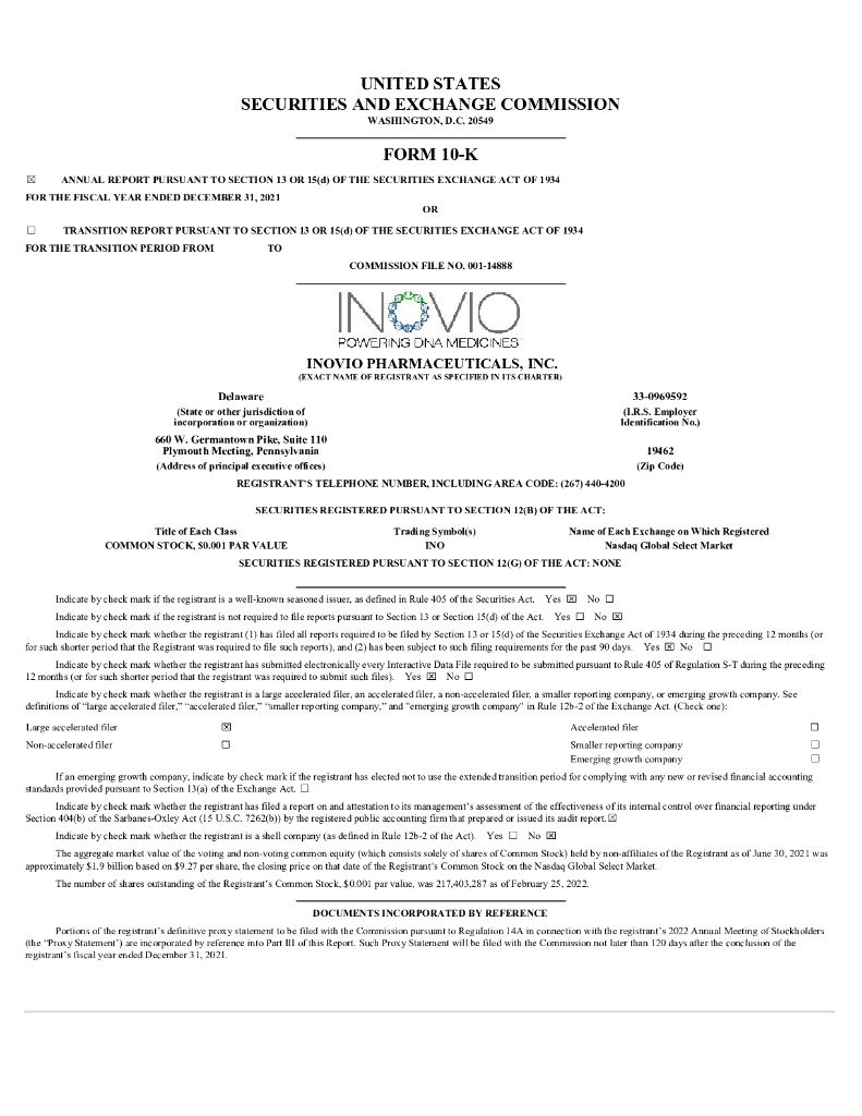 Inovio Pharmaceuticals,Inc.（INO）2021财年年度报告（英文版）