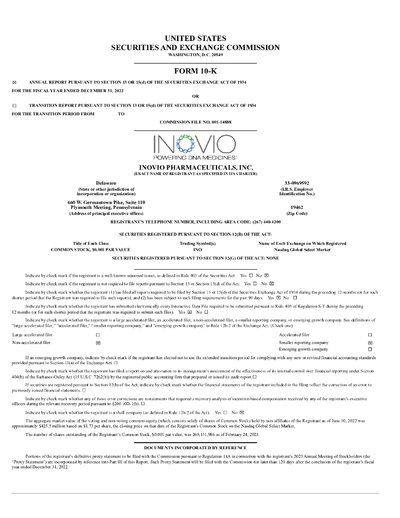 Inovio Pharmaceuticals,Inc.（INO）2022财年年度报告（英文版）