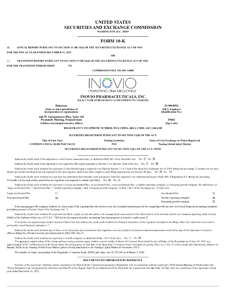 Inovio Pharmaceuticals,Inc.（INO）2023财年年度报告（英文版）