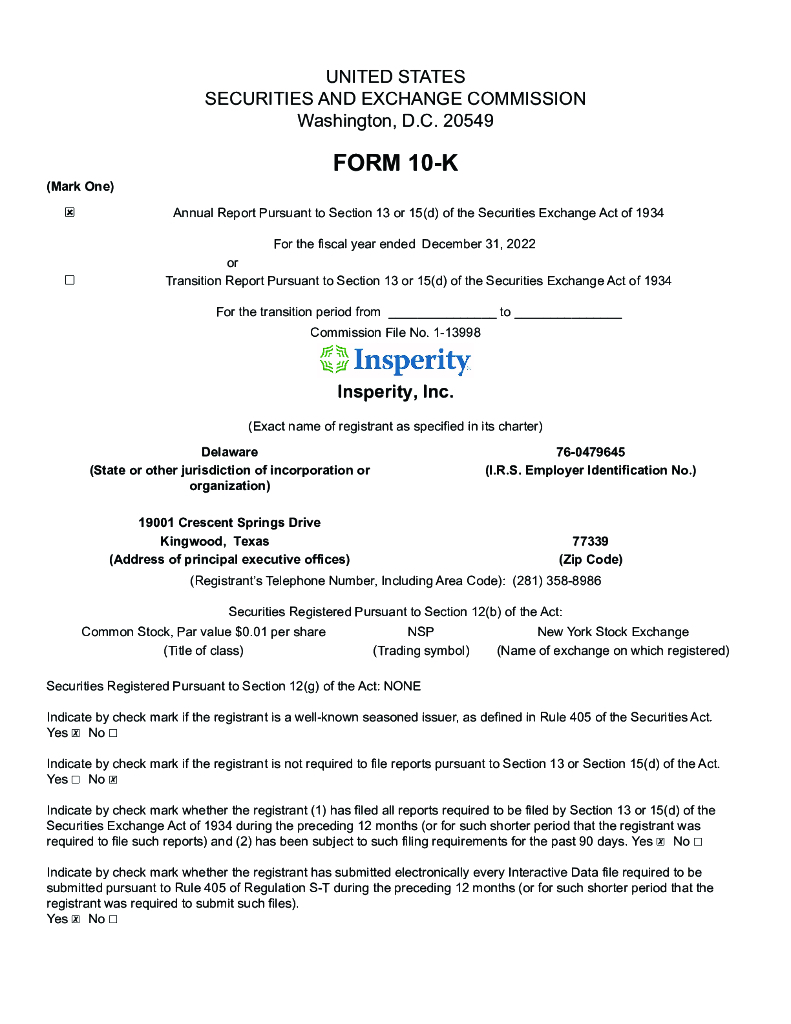 Insperity Inc.（NSP）2022财年年度报告（英文版）