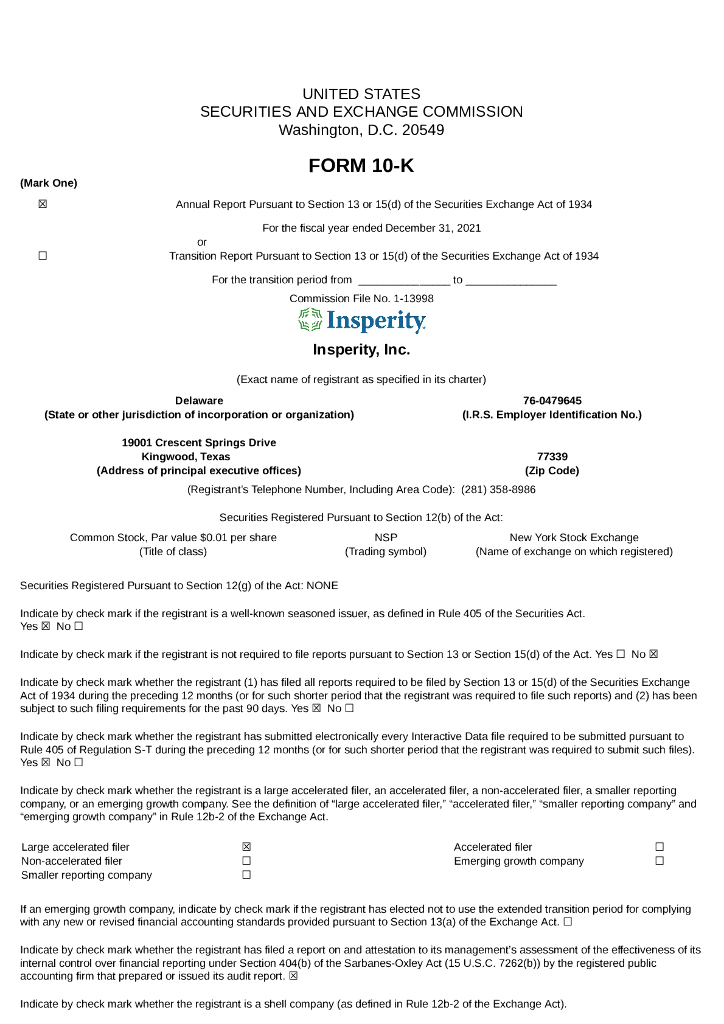 Insperity Inc.（NSP）2021财年年度报告（英文版）