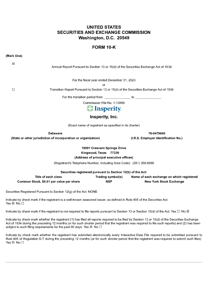 Insperity Inc.（NSP）2023财年年度报告（英文版）