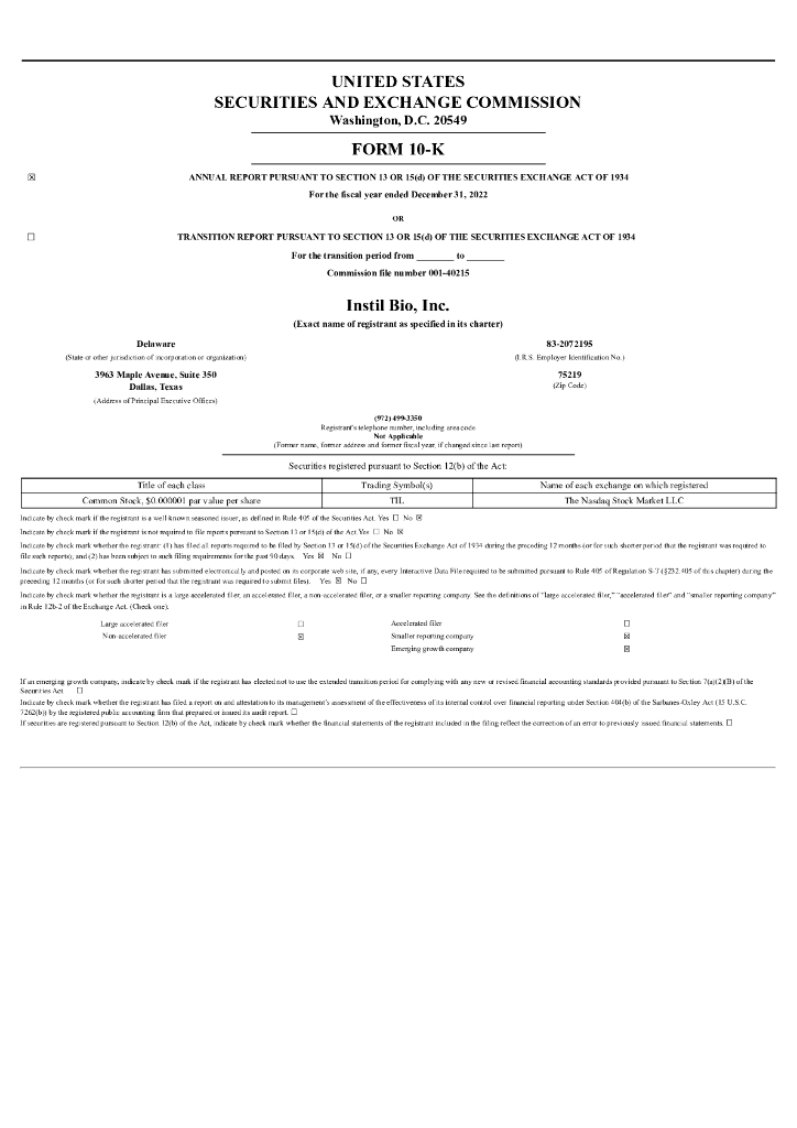 Instil Bio,Inc.（TIL）2022财年年度报告（英文版）