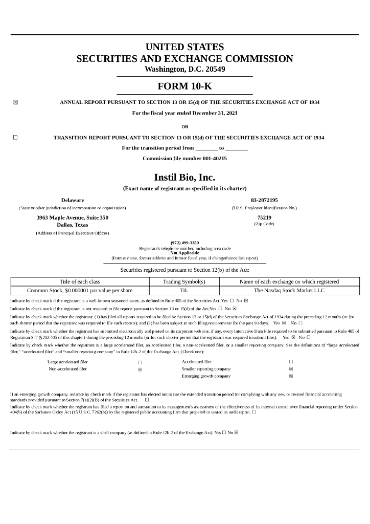 Instil Bio,Inc.（TIL）2021财年年度报告（英文版）