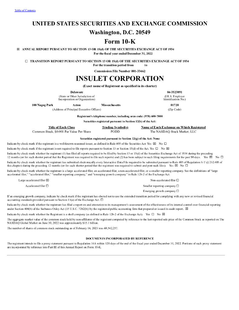 Insulet Corporation（PODD）2022财年年度报告（英文版）