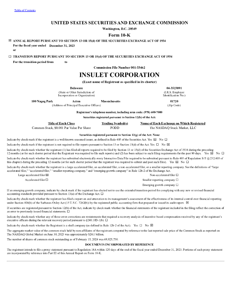 Insulet Corporation（PODD）2023财年年度报告（英文版）