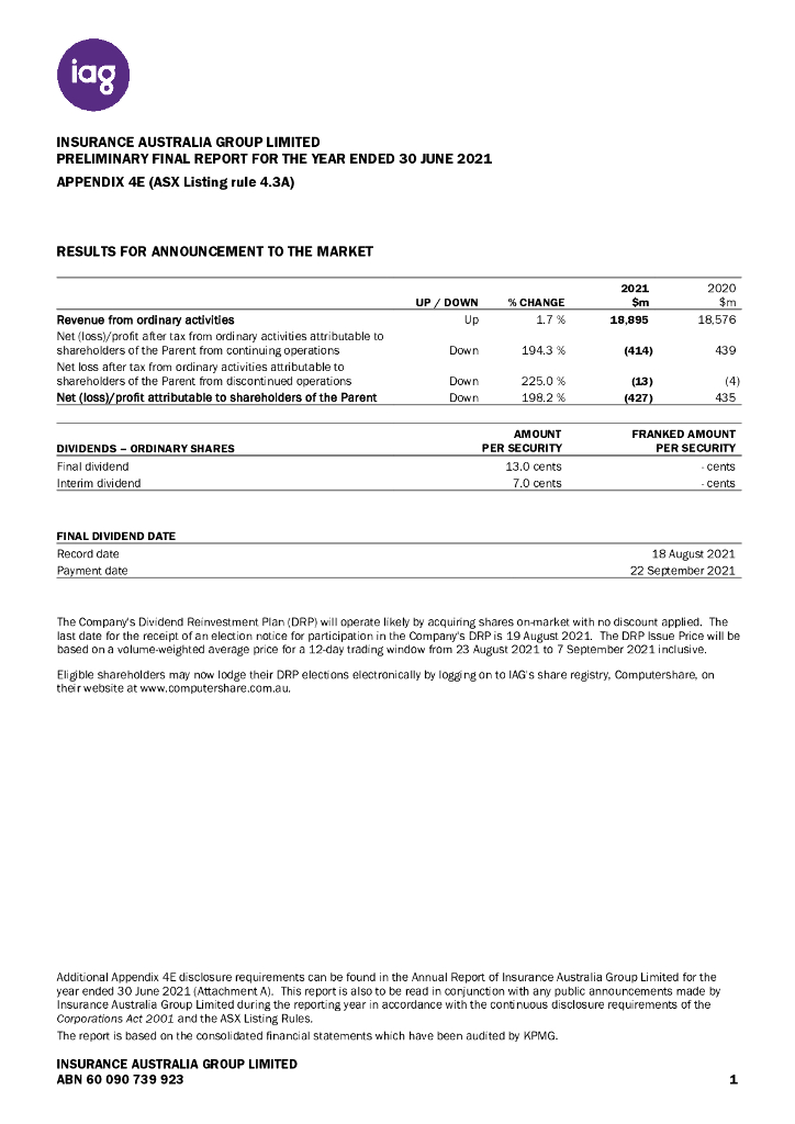 Insurance Australia Group Ltd.（IAUGY）2021财年年度报告（英文版）