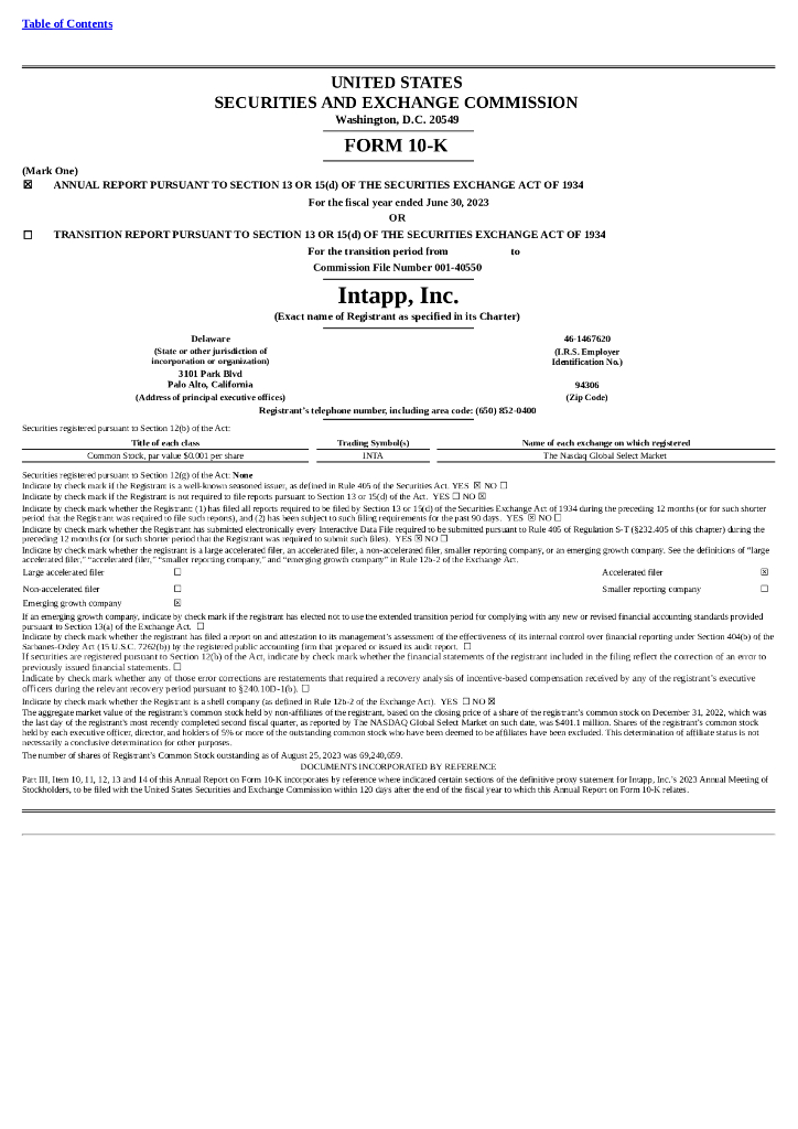 Intapp,Inc.（INTA）2023财年年度报告（英文版）