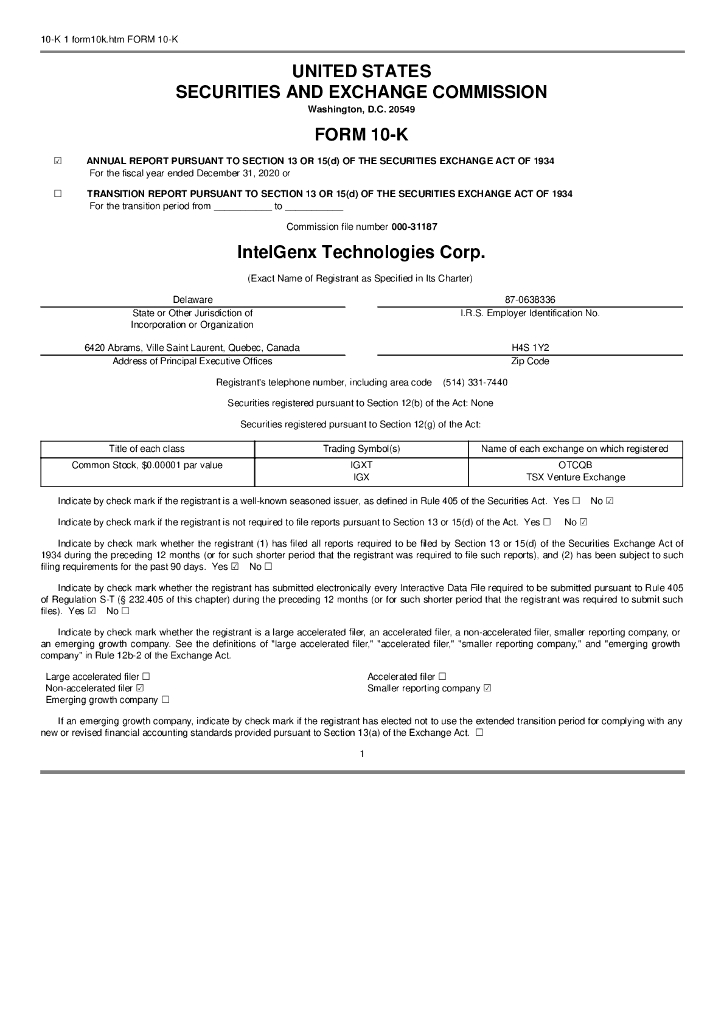 IntelGenx Technologies Corp.（IGX）2020财年年度报告（英文版）