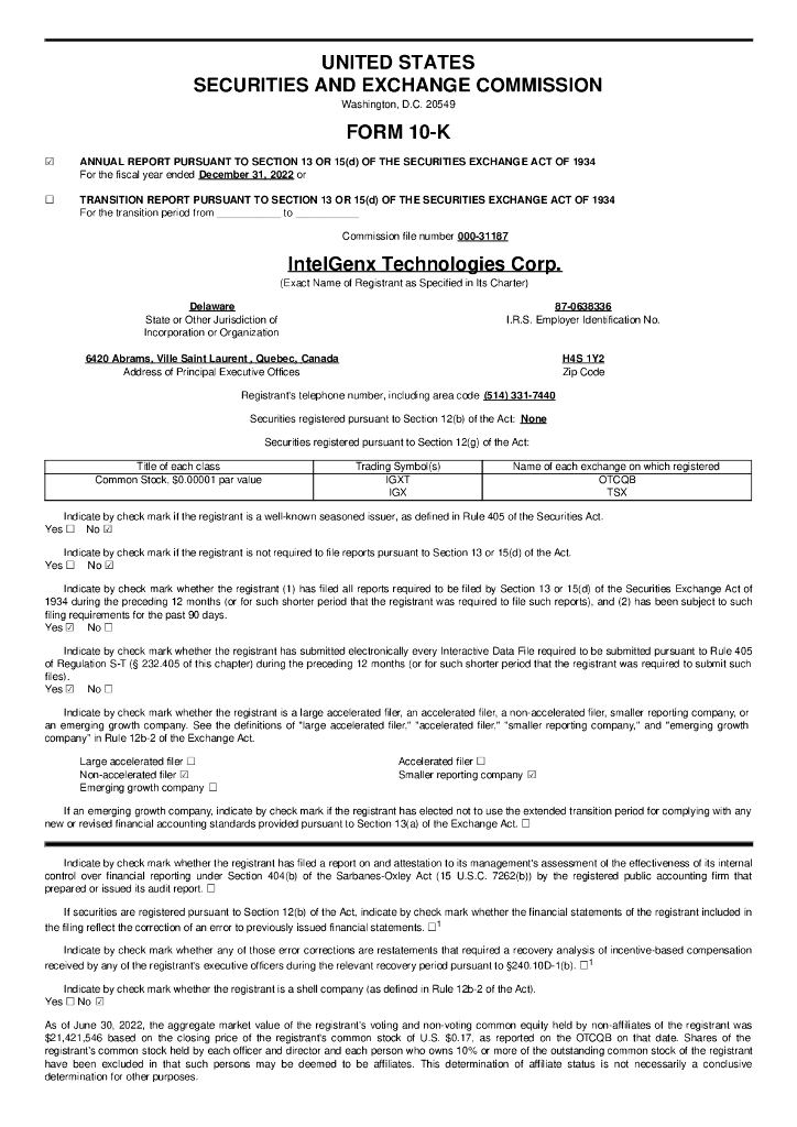 IntelGenx Technologies Corp.（IGX）2022财年年度报告（英文版）