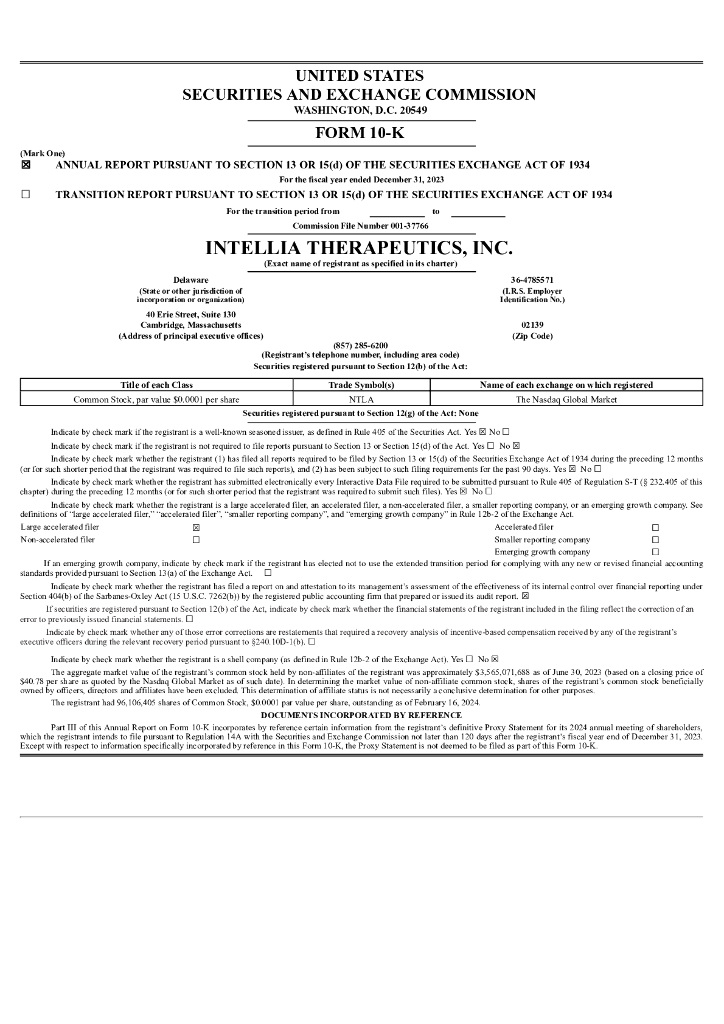 Intellia Therapeutics,Inc.（NTLA）2023财年年度报告（英文版）