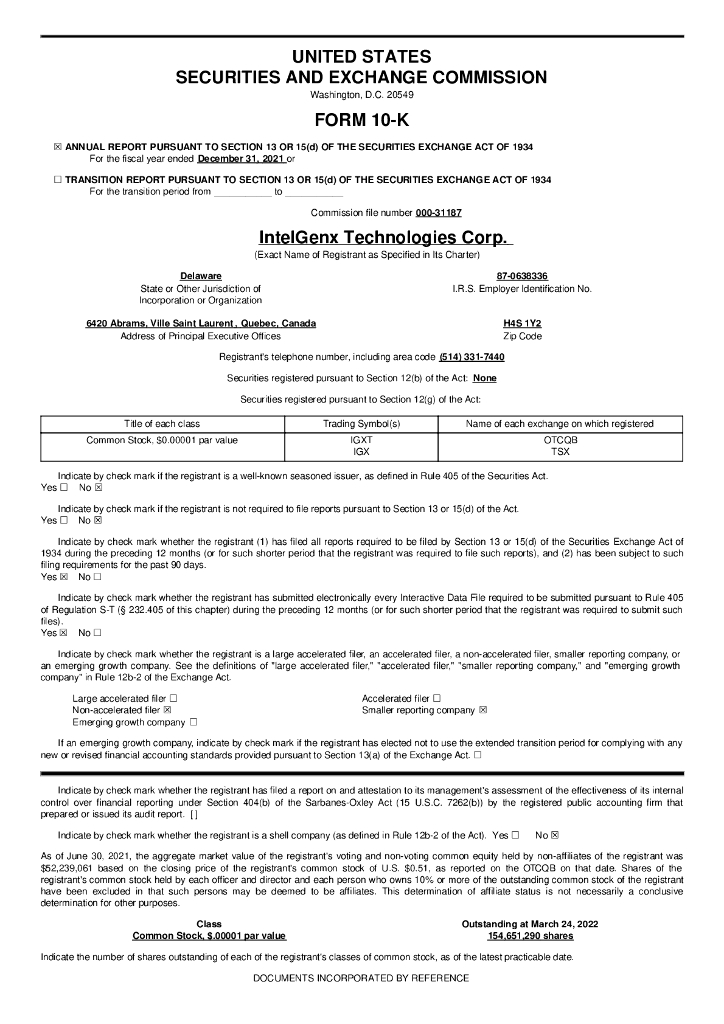 IntelGenx Technologies Corp.（IGX）2021财年年度报告（英文版）