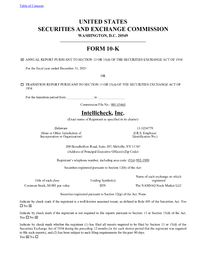 Intellicheck,Inc.（IDN）2023财年年度报告（英文版）
