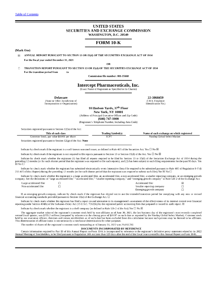 Intercept Pharmaceuticals（ICPT）2021财年年度报告（英文版）