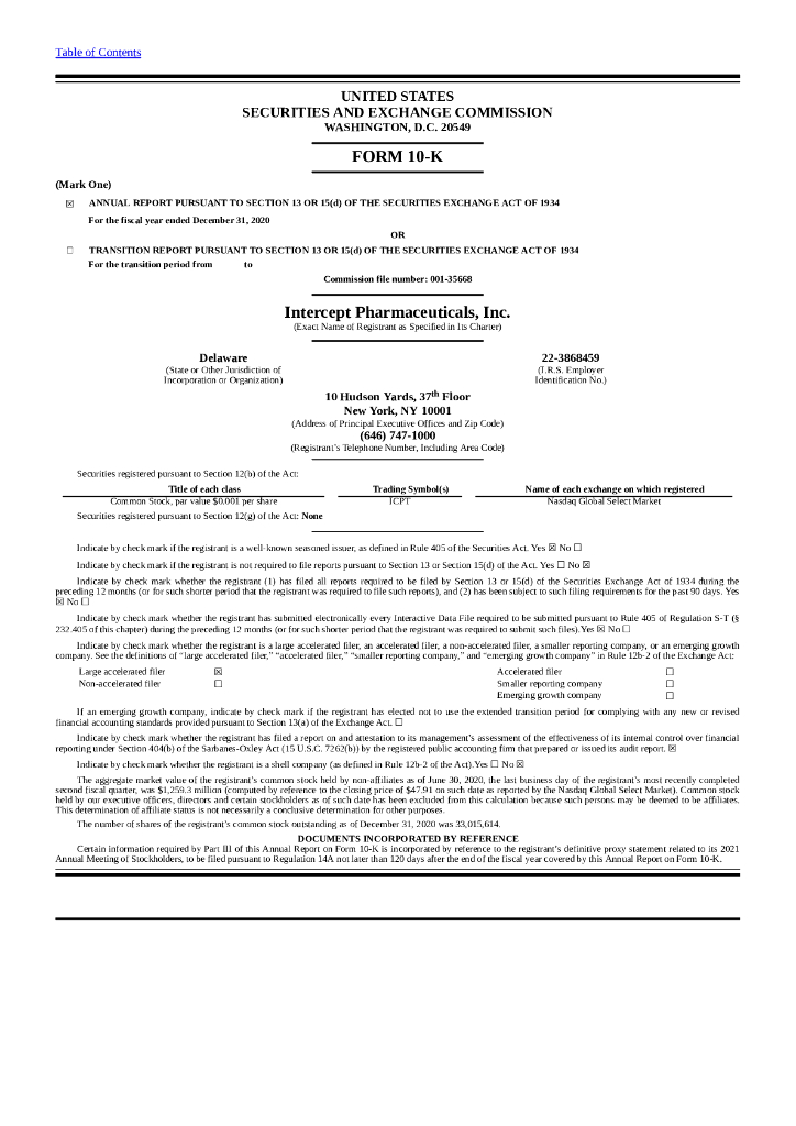 Intercept Pharmaceuticals（ICPT）2020财年年度报告（英文版）