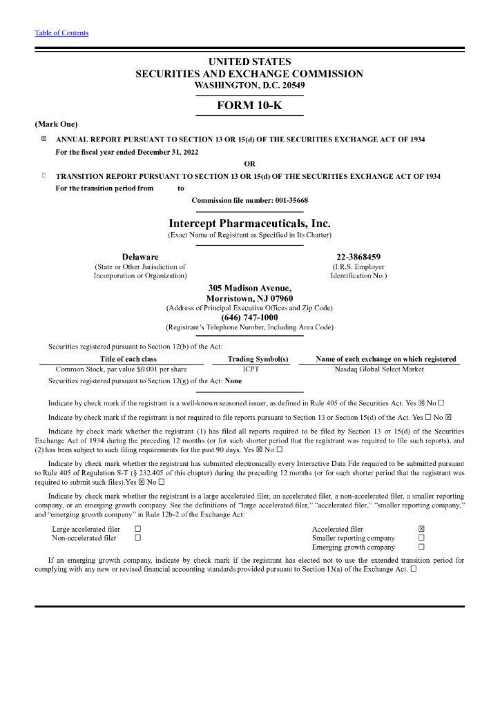 Intercept Pharmaceuticals（ICPT）2022财年年度报告（英文版）