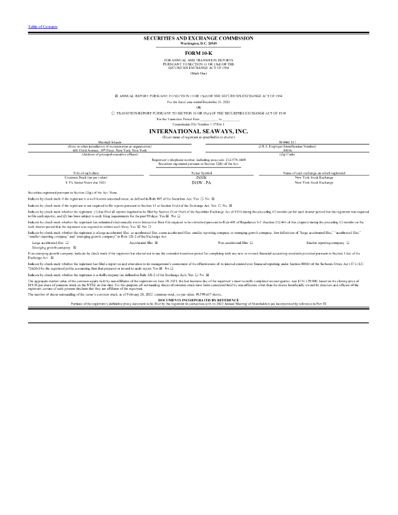 International Seaways Inc（INSW）2021财年年度报告（英文版）