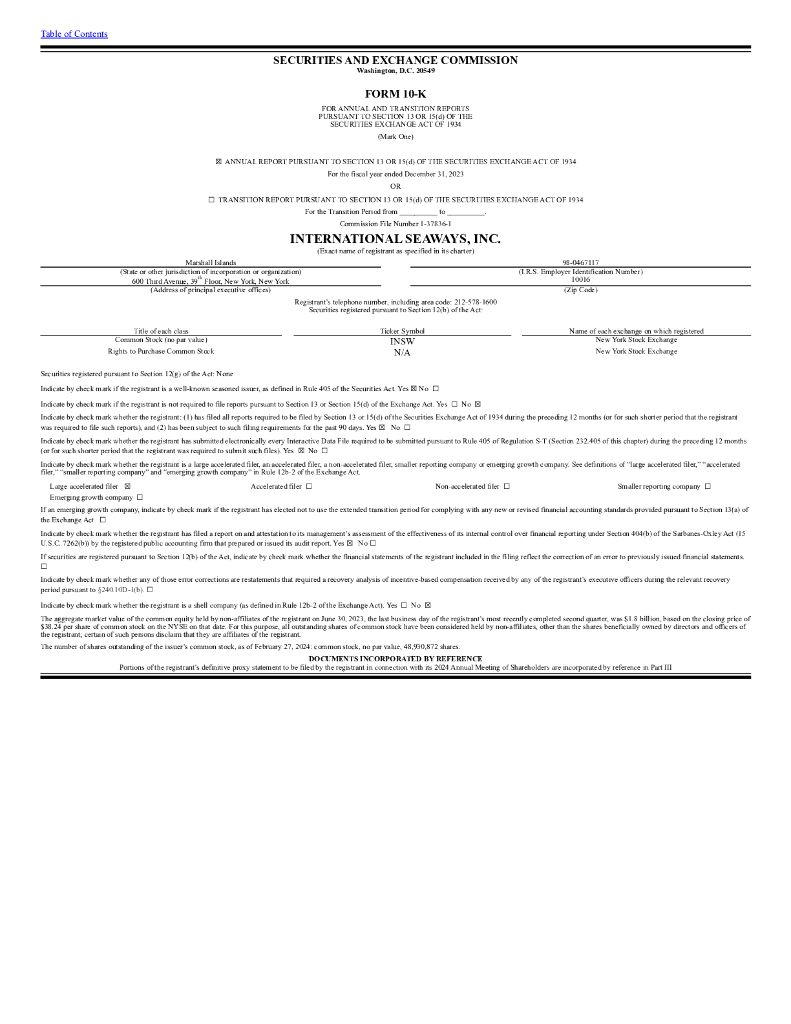International Seaways Inc（INSW）2023财年年度报告（英文版）