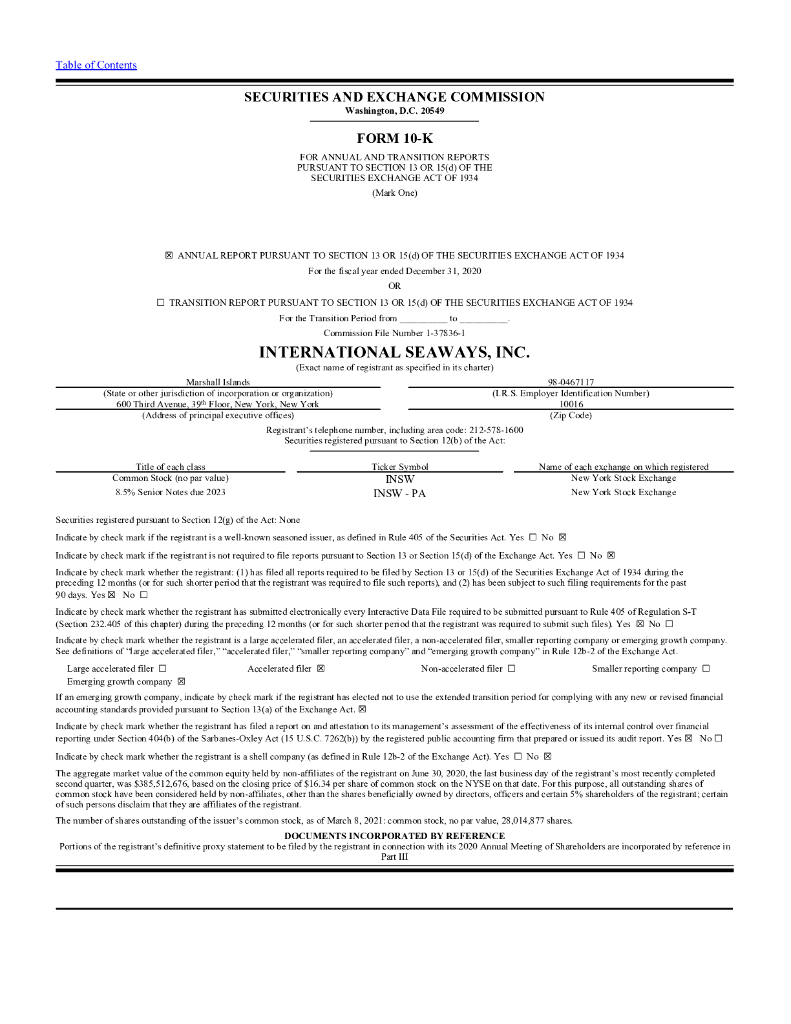 International Seaways Inc（INSW）2020财年年度报告（英文版）