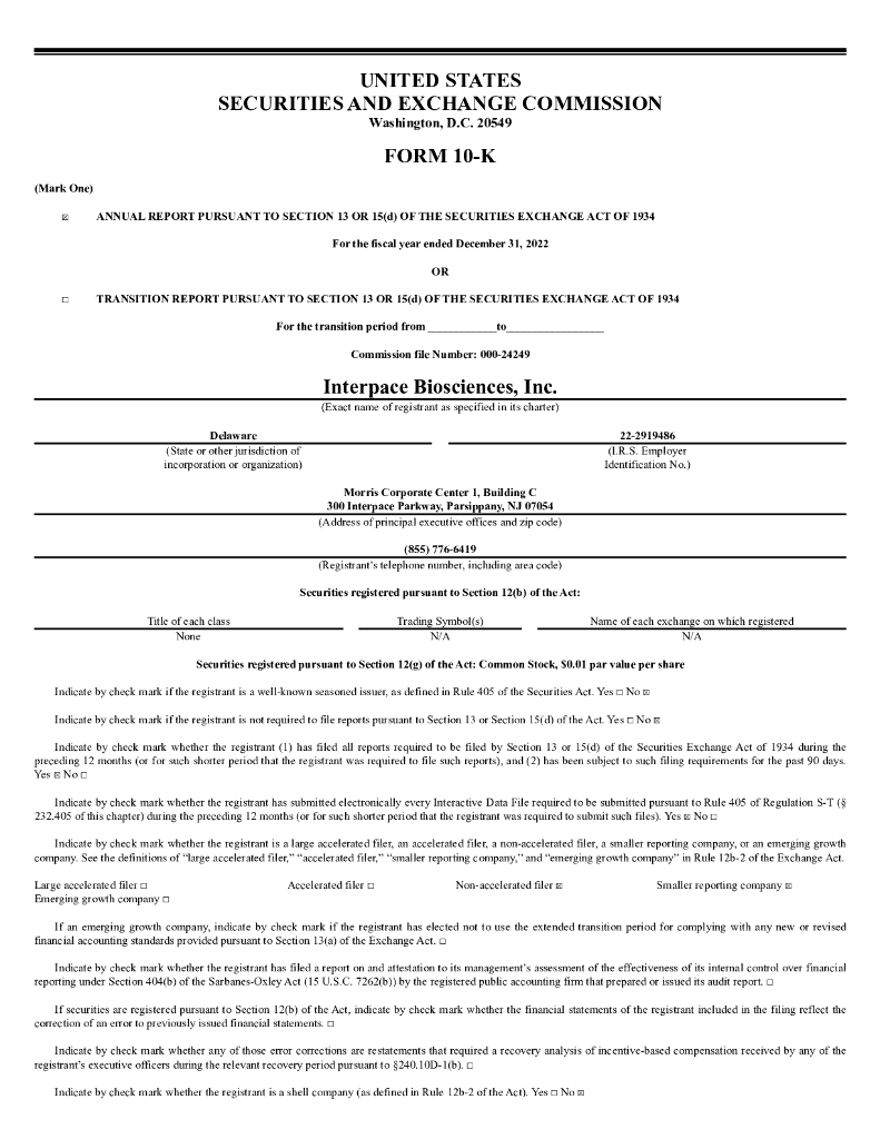 Interpace Biosciences,Inc.（IDXG）2022财年年度报告（英文版）