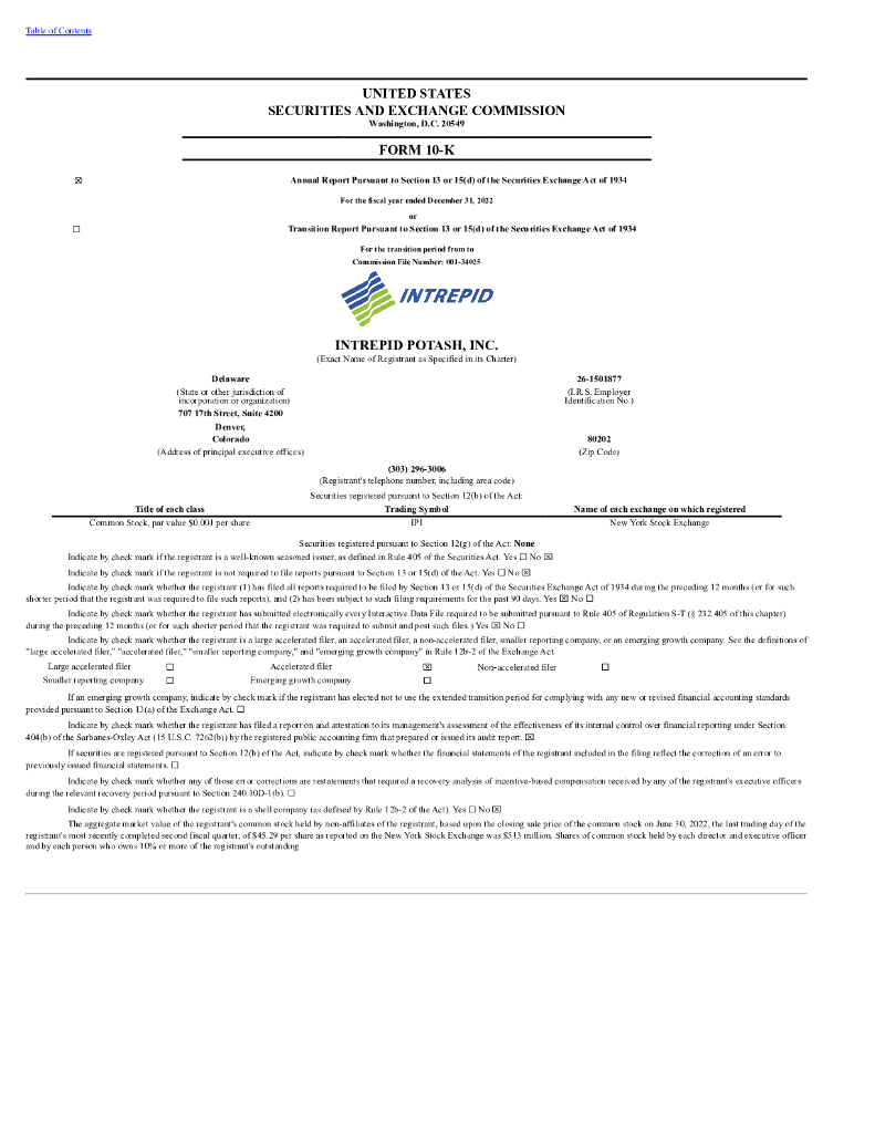 Intrepid Potash,Inc.（IPI）2022财年年度报告（英文版）