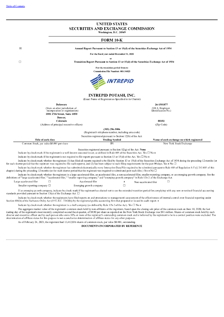 Intrepid Potash,Inc.（IPI）2020财年年度报告（英文版）
