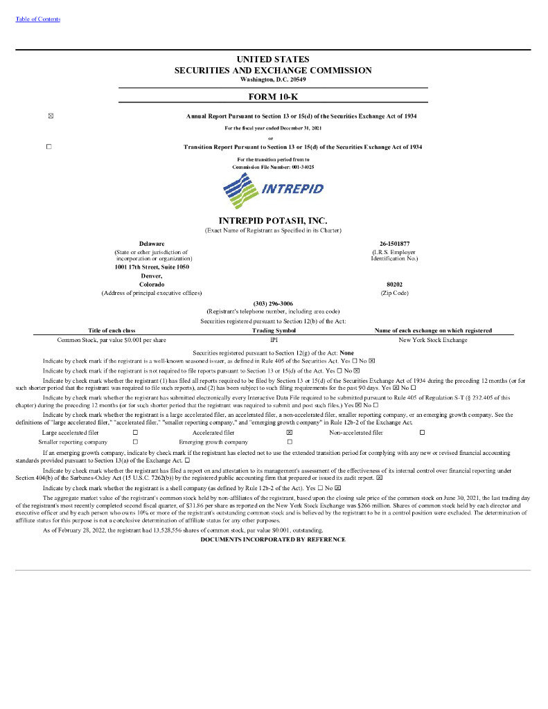 Intrepid Potash,Inc.（IPI）2021财年年度报告（英文版）