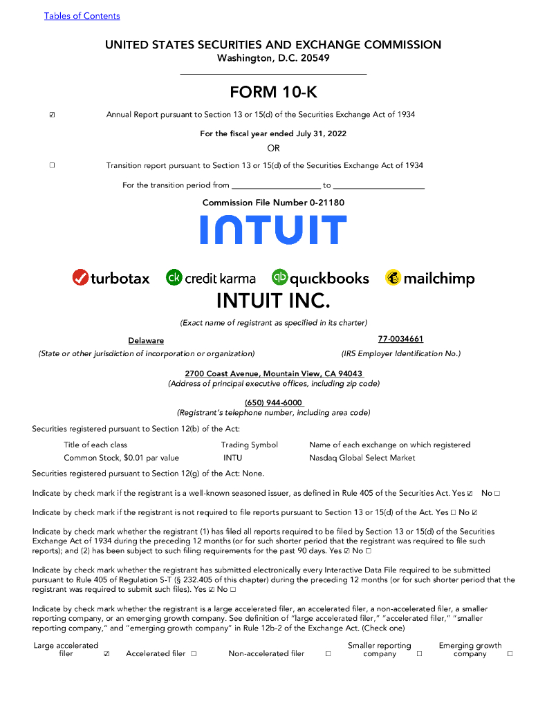 Intuit Inc.（INTU）2022财年年度报告（英文版）