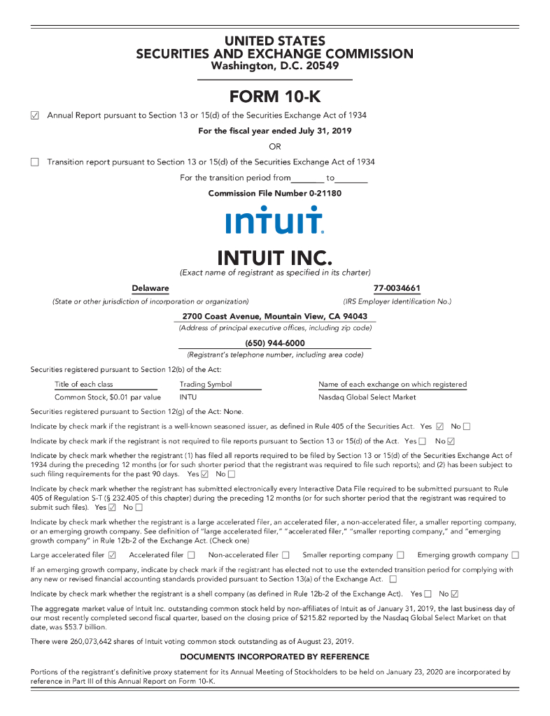 Intuit Inc.（INTU）2020财年年度报告（英文版）
