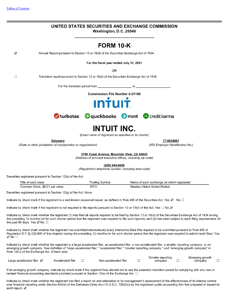 Intuit Inc.（INTU）2021财年年度报告（英文版）