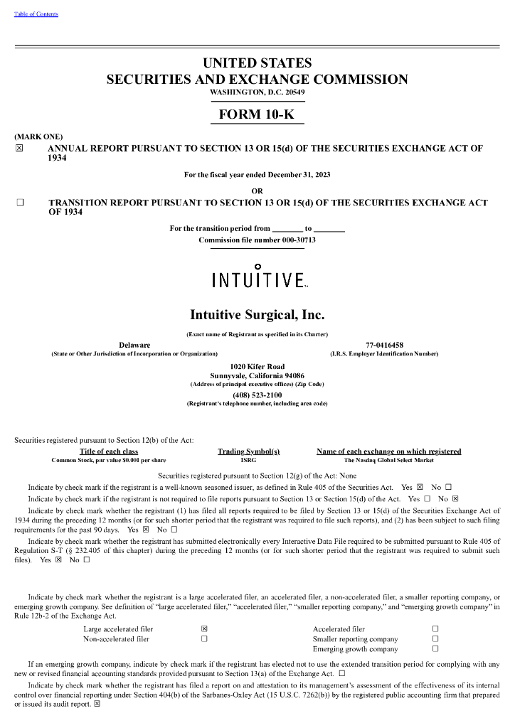 Intuitive Surgical,Inc.（ISRG）2023财年年度报告（英文版）