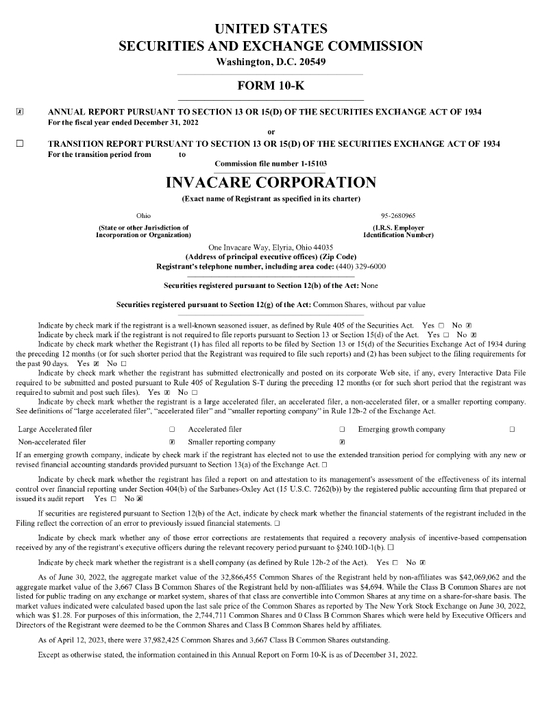 Invacare（IVC）2022财年年度报告（英文版）