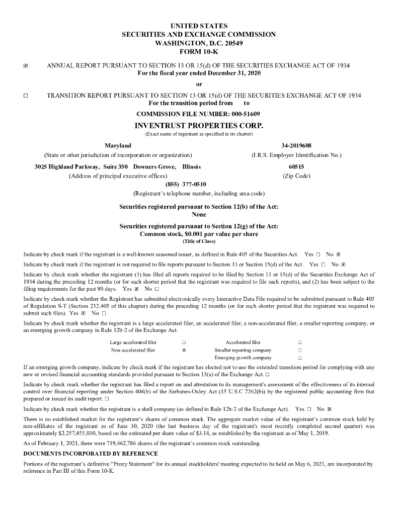 InvenTrust Properties Corp.（IARE）2020财年年度报告（英文版）