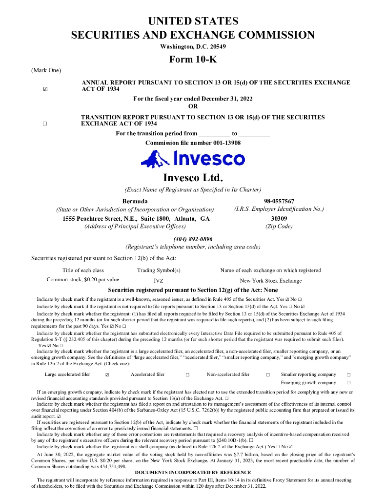 Invesco Ltd（IVZ）2022财年年度报告（英文版）
