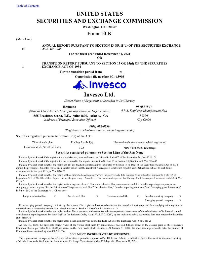 Invesco Ltd（IVZ）2021财年年度报告（英文版）