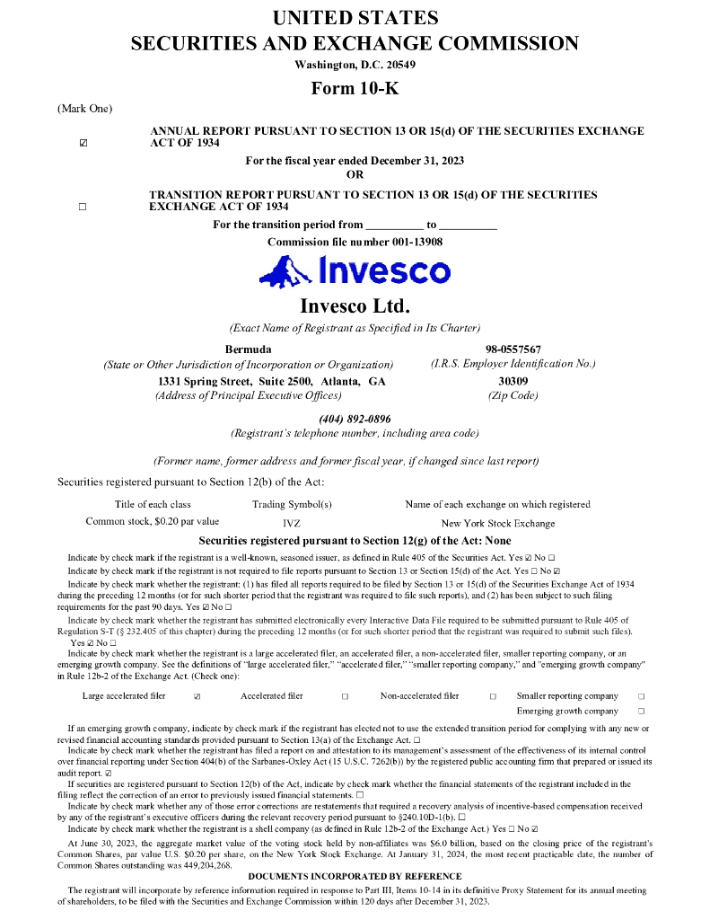 Invesco Ltd（IVZ）2023财年年度报告（英文版）