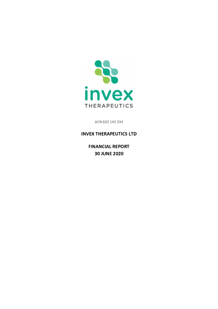 Invex Therapeutics Ltd（IXC）2020财年年度报告（英文版）