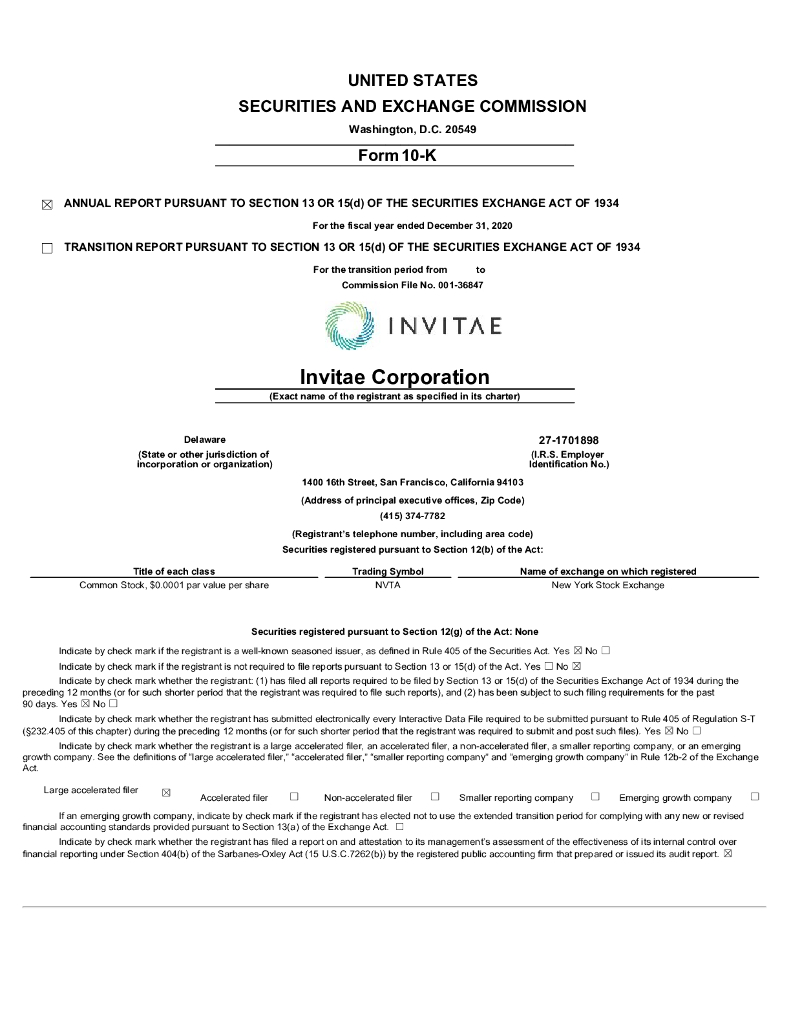 InVitae Corp（NVTA）2020财年年度报告（英文版）