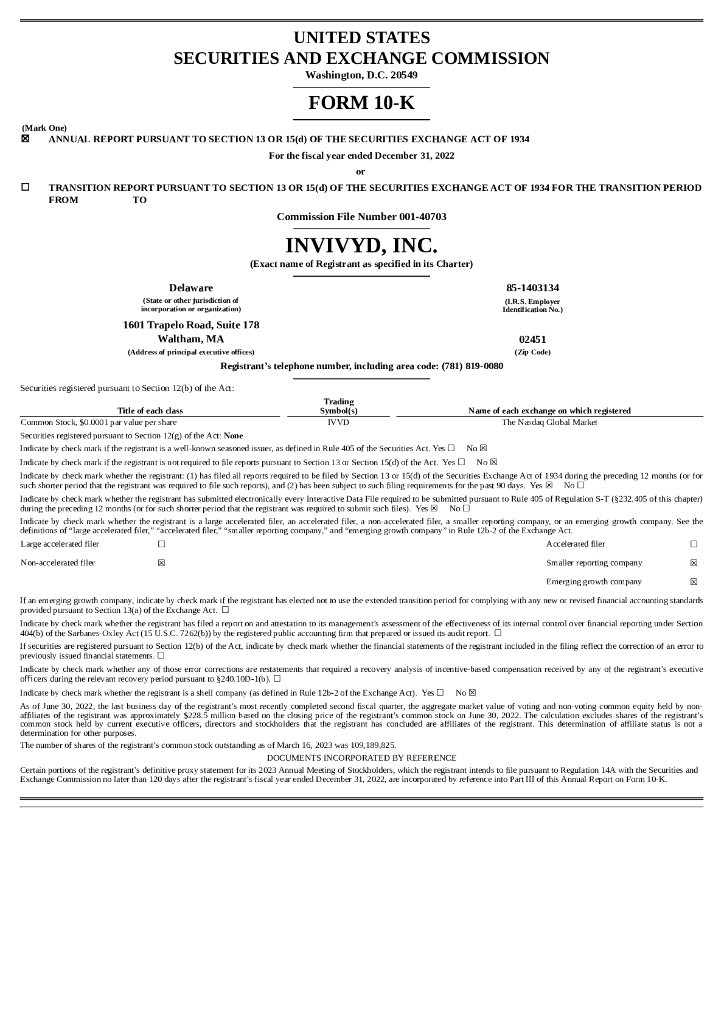 Invivyd,Inc.（IVVD）2022财年年度报告（英文版）
