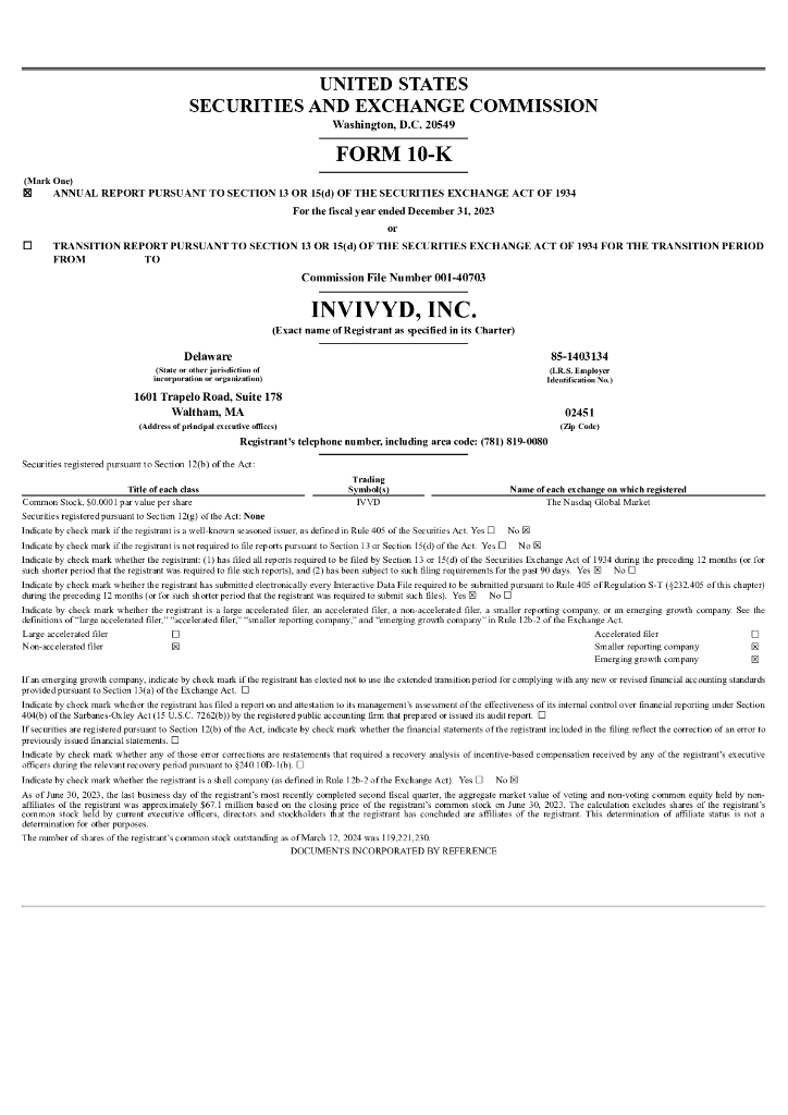 Invivyd,Inc.（IVVD）2023财年年度报告（英文版）