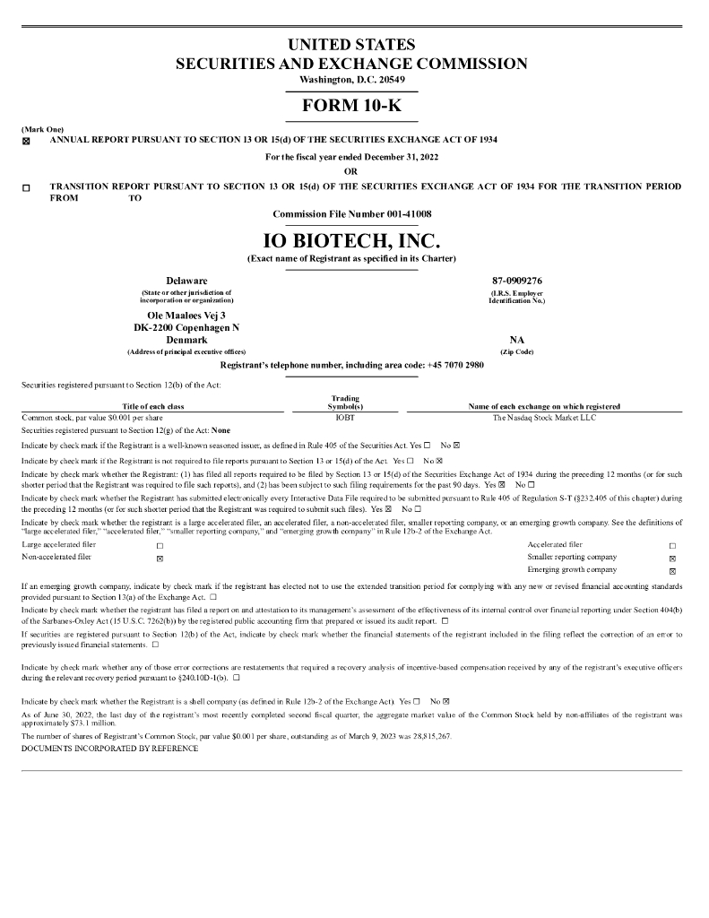 IO Biotech, Inc.（IOBT）2022财年年度报告（英文版）