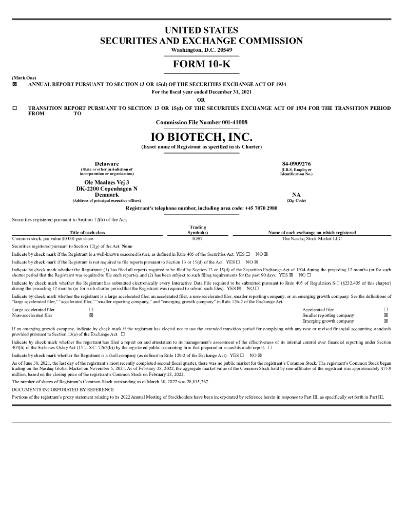 IO Biotech, Inc.（IOBT）2021财年年度报告（英文版）