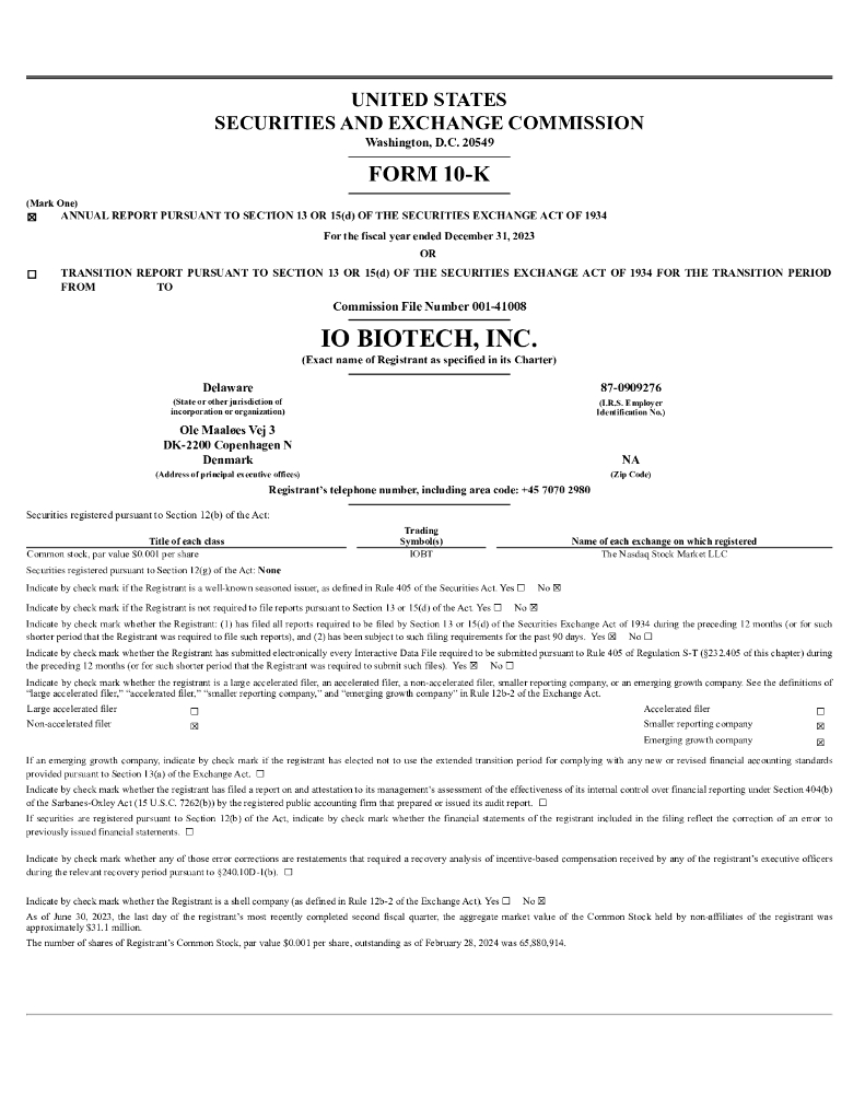IO Biotech,Inc.（IOBT）2023财年年度报告（英文版）