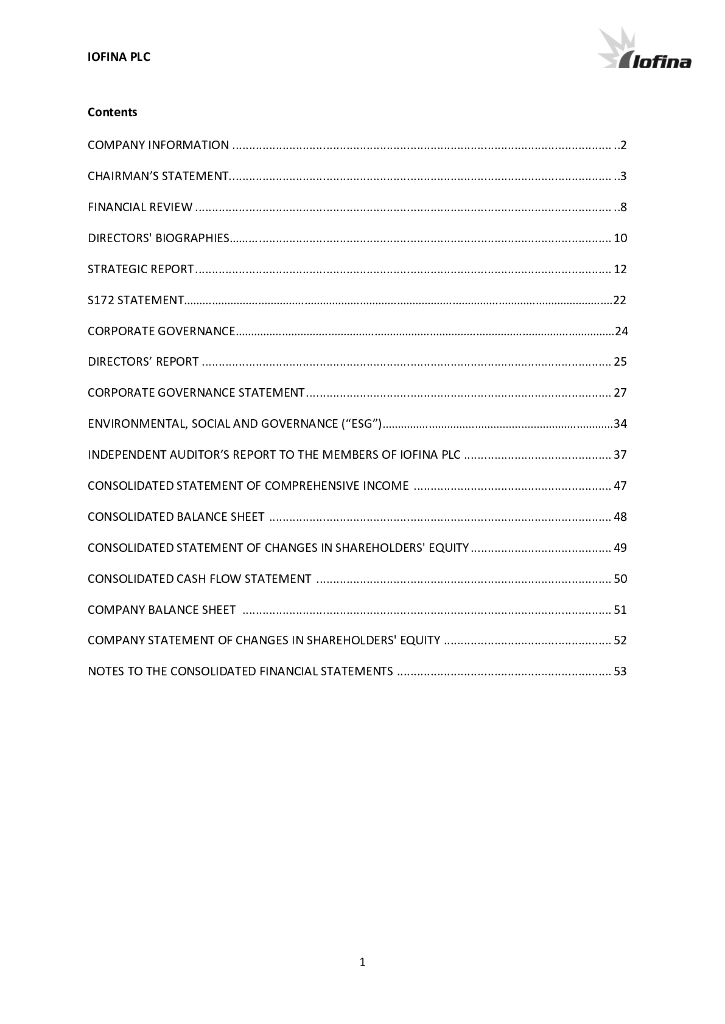 Iofina Plc（IOF）2023财年年度报告（英文版）