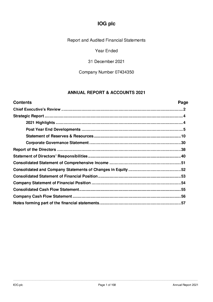 IOG PLC（IOG）2021财年年度报告（英文版）