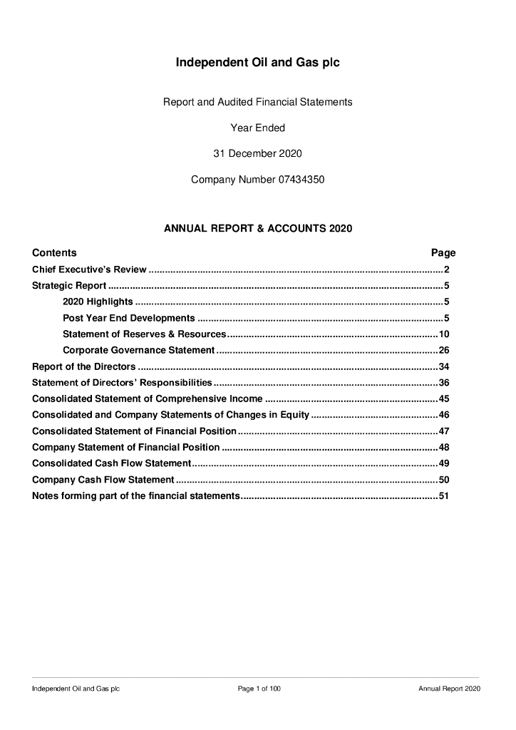 IOG PLC（IOG）2020财年年度报告（英文版）