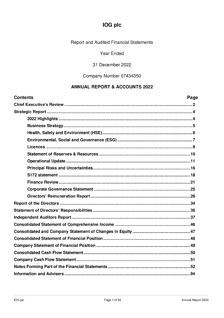 IOG PLC（IOG）2022财年年度报告（英文版）