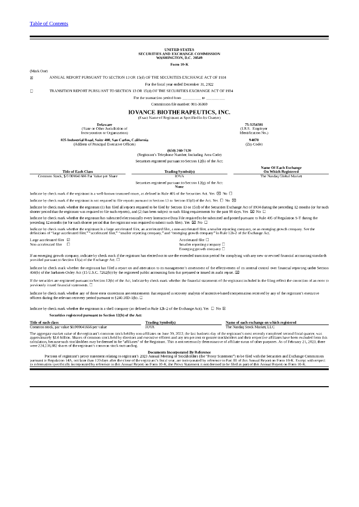 Iovance Biotherapeutics,Inc.（IOVA）2022财年年度报告（英文版）