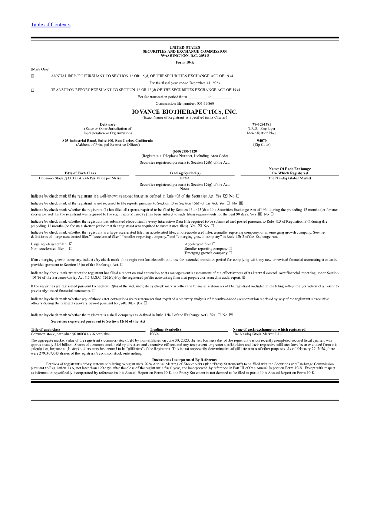 Iovance Biotherapeutics,Inc.（IOVA）2023财年年度报告（英文版）