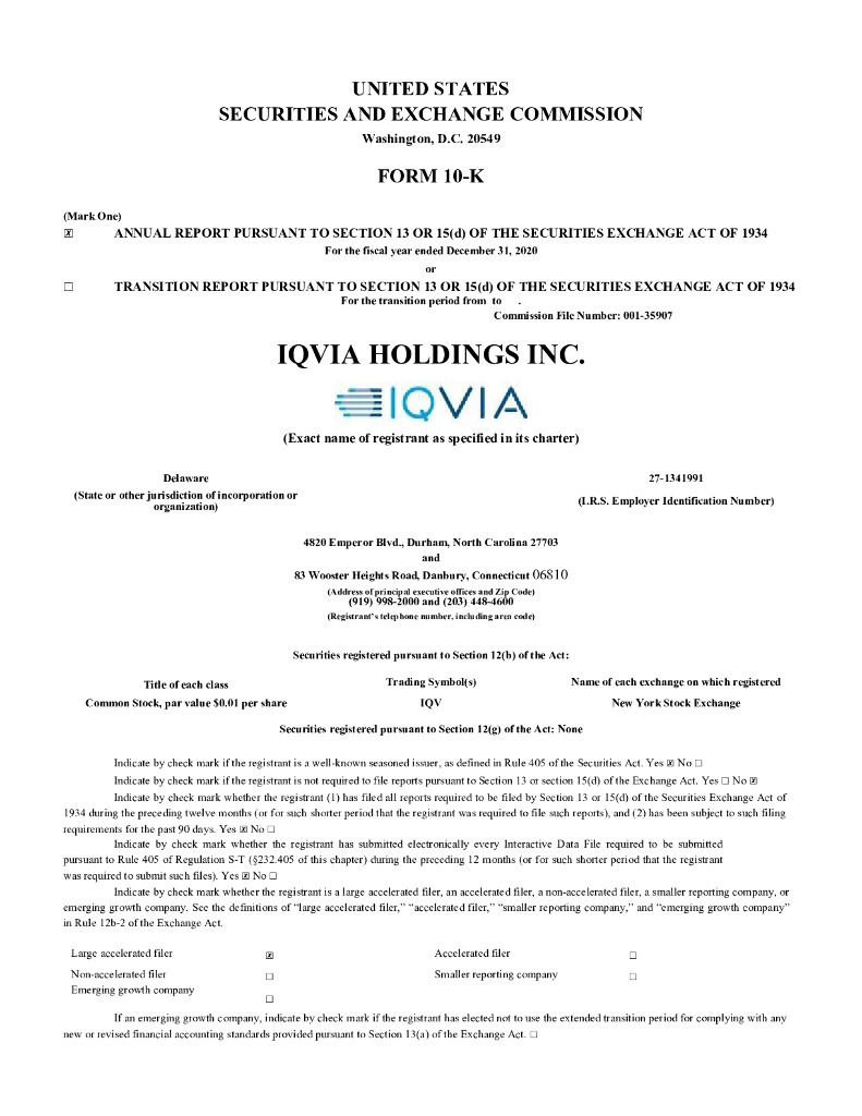 IQVIA Holdings Inc.（IQV）2020财年年度报告（英文版）